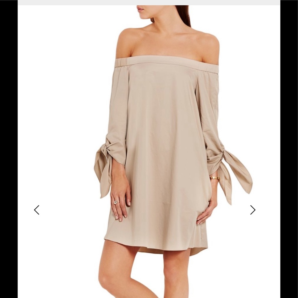 Tibi Off the Shoulder Dress 6 Beige Cotton
